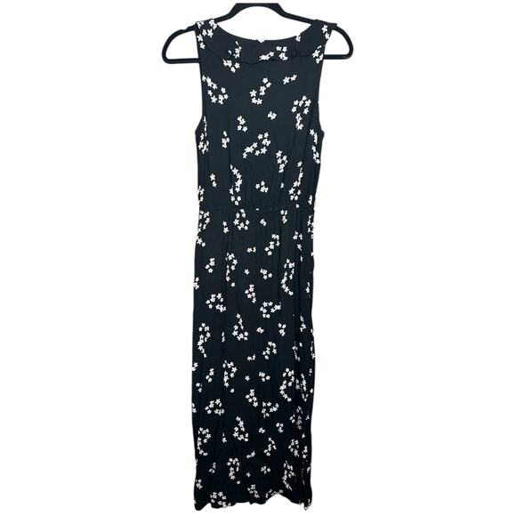 J Jill Black White V-Neck Floral Print Short Sleeve Side Slit Maxi Dress Size XS - Picture 3 of 7